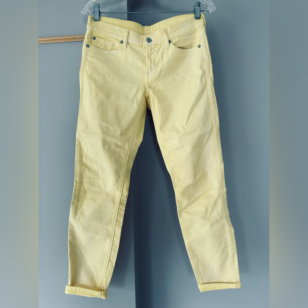 7 For All Mankind Cropped Skinny Jeans Light Yellow, Subtle Sparkle~28~8” Rise
